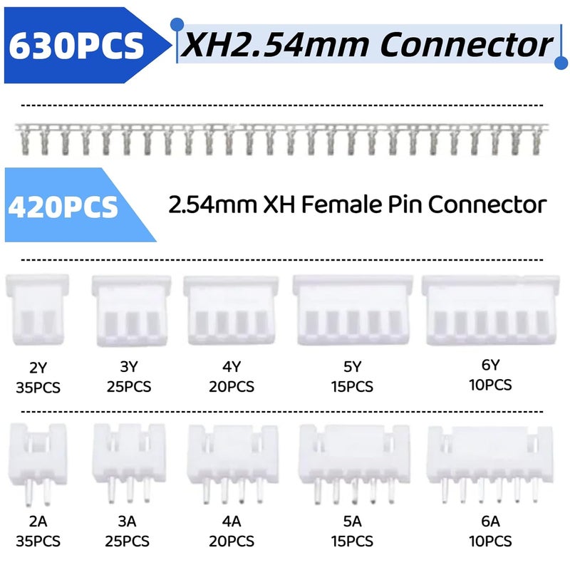 EGSCST طقم موصلات JST XH 630PCS مع كابل محول موصلات طرفية XH2.54mm مع حاويات أنثوية وموصلات ذكر 2 3 4 5 6 دبابيس بفجوة 2.54 مم - Image 2